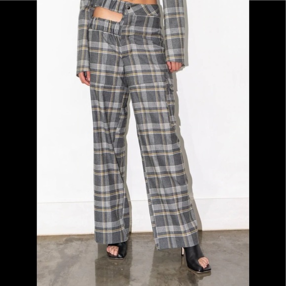 ELLEME Gray Cut Out Baggy Checked Pants - Picture 2 of 9